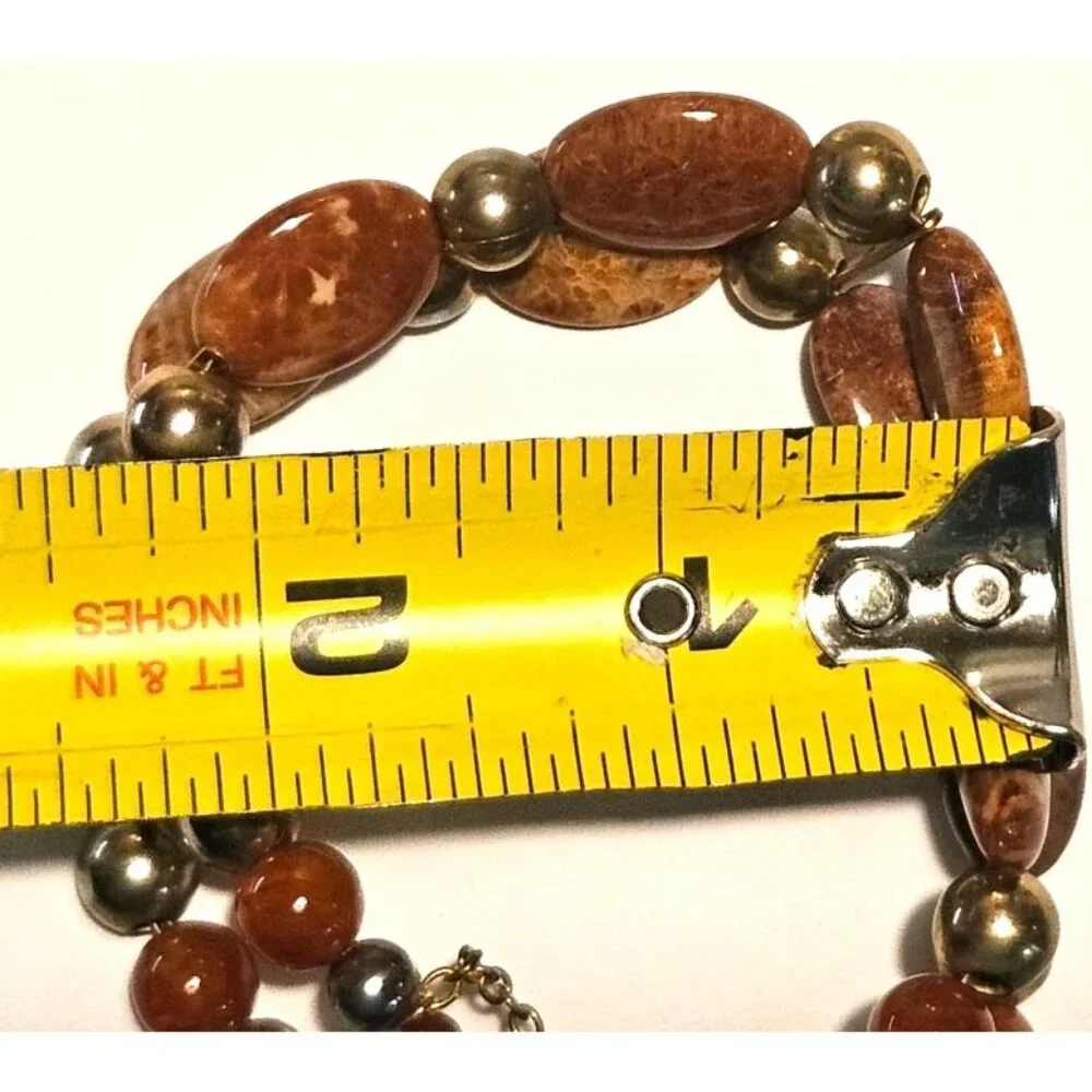Vintage Bracelet Beaded Jasper Stone Gold-Tone Glass Magnetic Closure‎